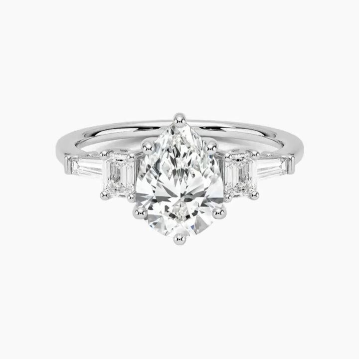 Delphine Five Stone Pear Designer 1 Carat Lab Grown Diamond Engagement Ring in 18K White Gold