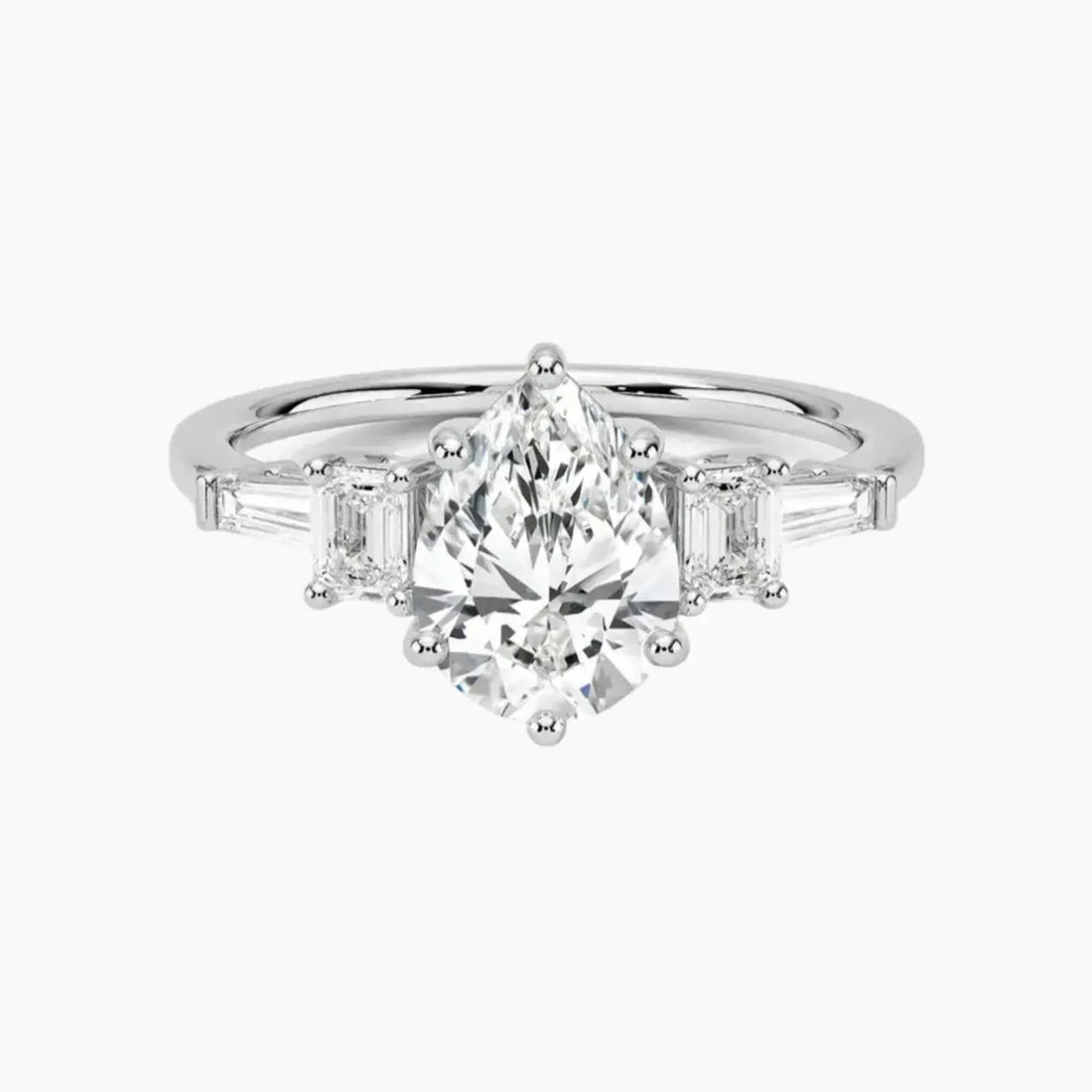 Delphine Five Stone Pear Designer 2 Carat Lab Grown Diamond Engagement Ring in 18K White Gold