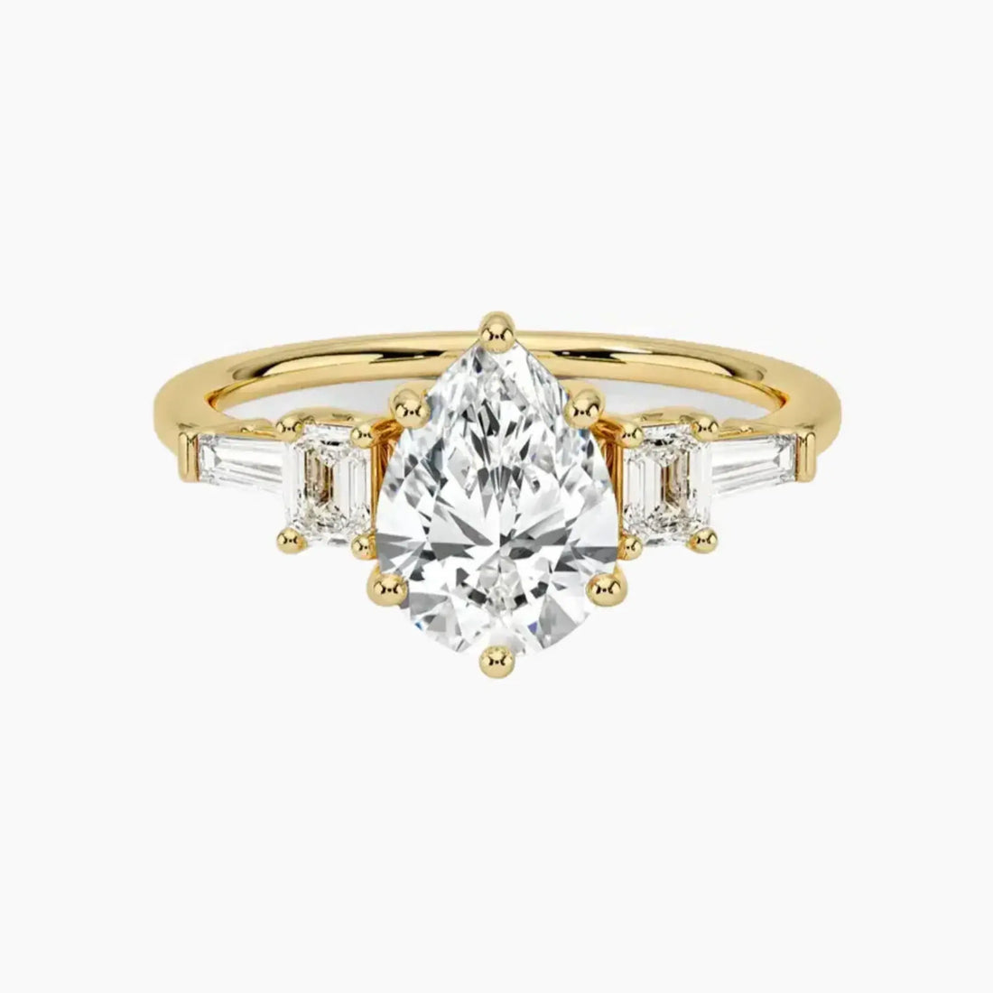 Delphine Five Stone Pear Designer 2 Carat Lab Grown Diamond Engagement Ring in 18K White Gold