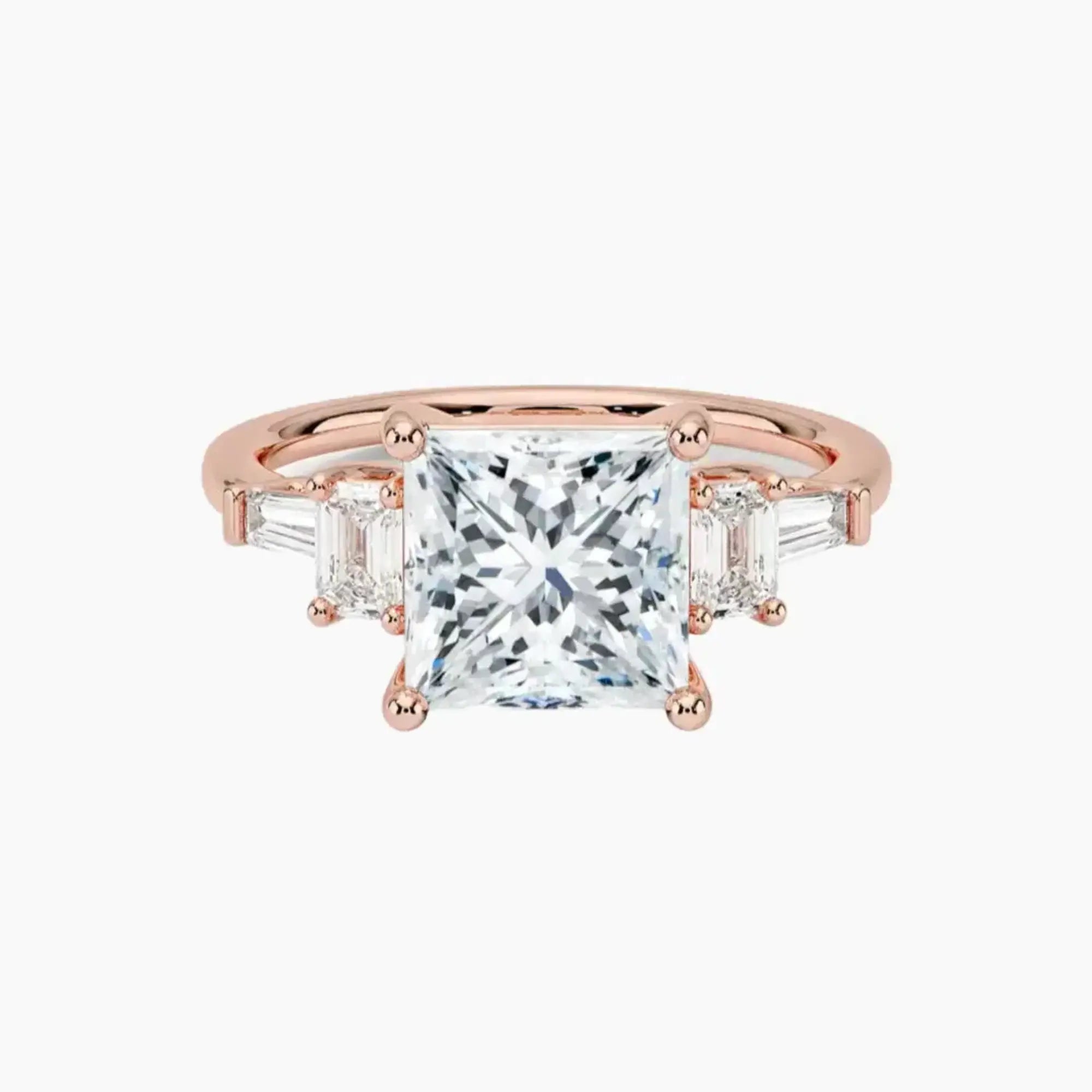 Delphine Five Stone Princess Designer 3 Carat Lab Grown Diamond Engagement Ring in 18K Rose Gold