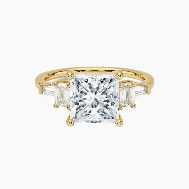 Delphine Five Stone Princess Designer 1 Carat Lab Grown Diamond Engagement Ring in 14K Yellow Gold