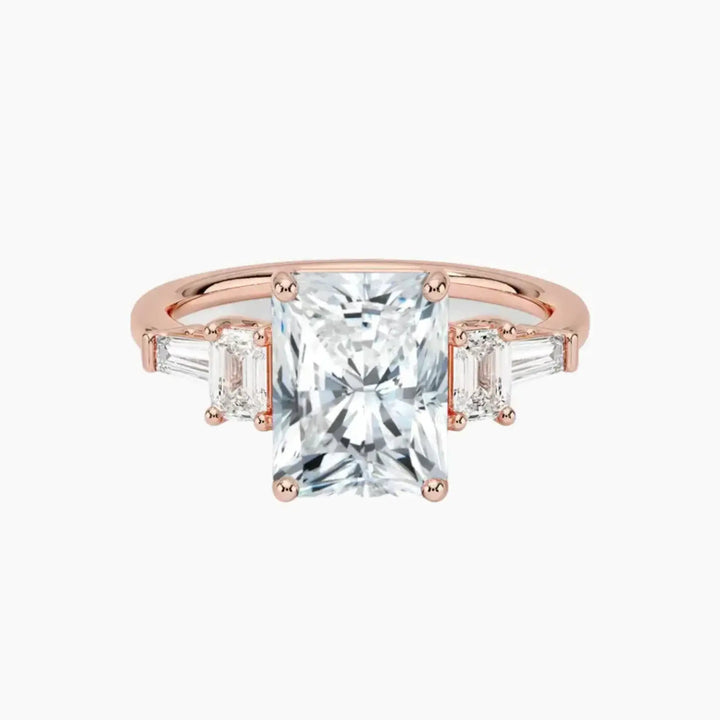 Delphine Five Stone Radiant Designer 1.5 Carat Lab Grown Diamond Engagement Ring in 18K Rose Gold