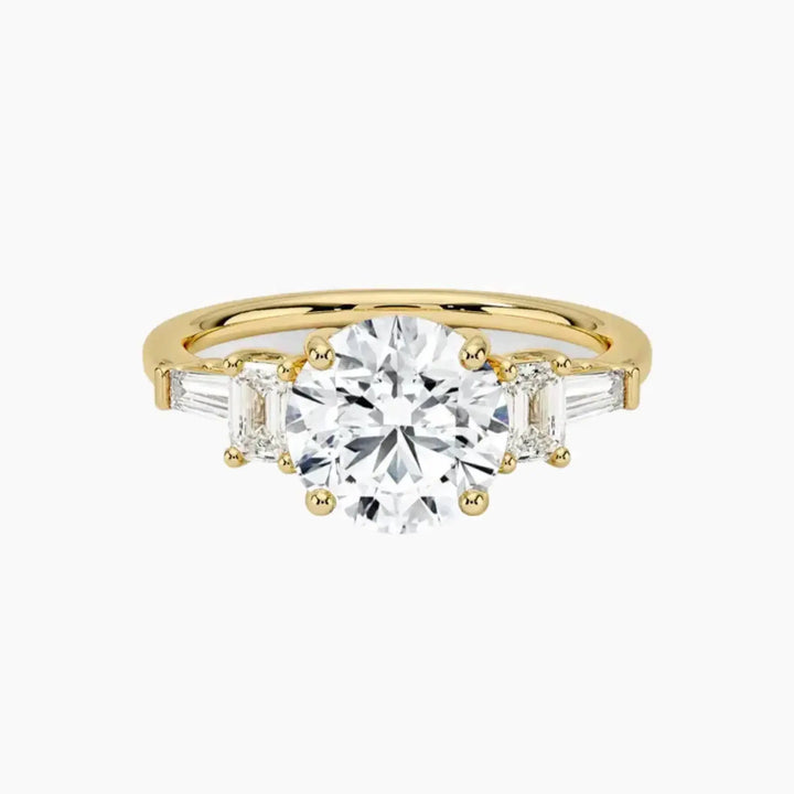 Delphine Five Stone Round Designer 3 Carat Lab Grown Diamond Engagement Ring in 18K Yellow Gold