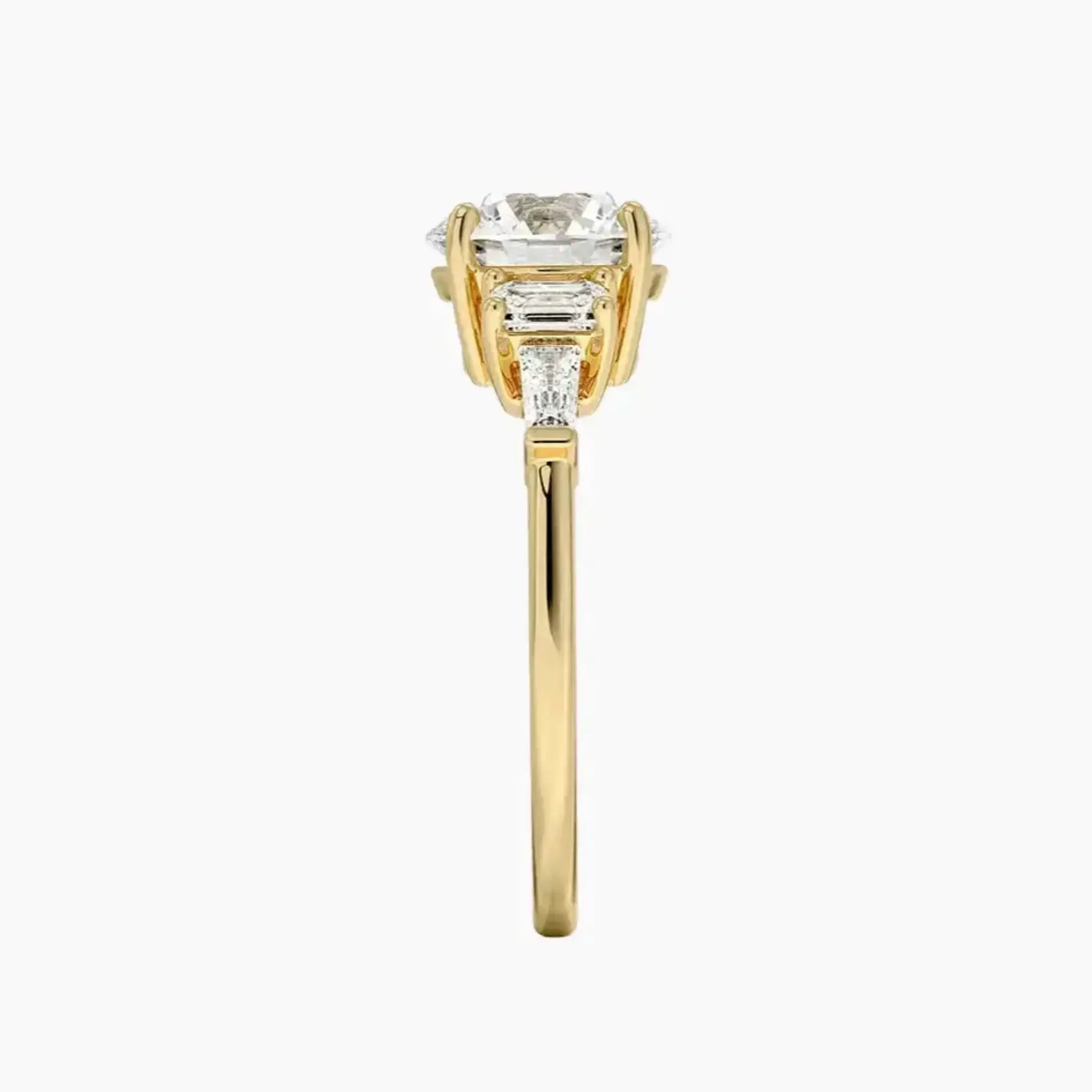 Delphine Five Stone Round Designer 3 Carat Lab Grown Diamond Engagement Ring in 18K Yellow Gold
