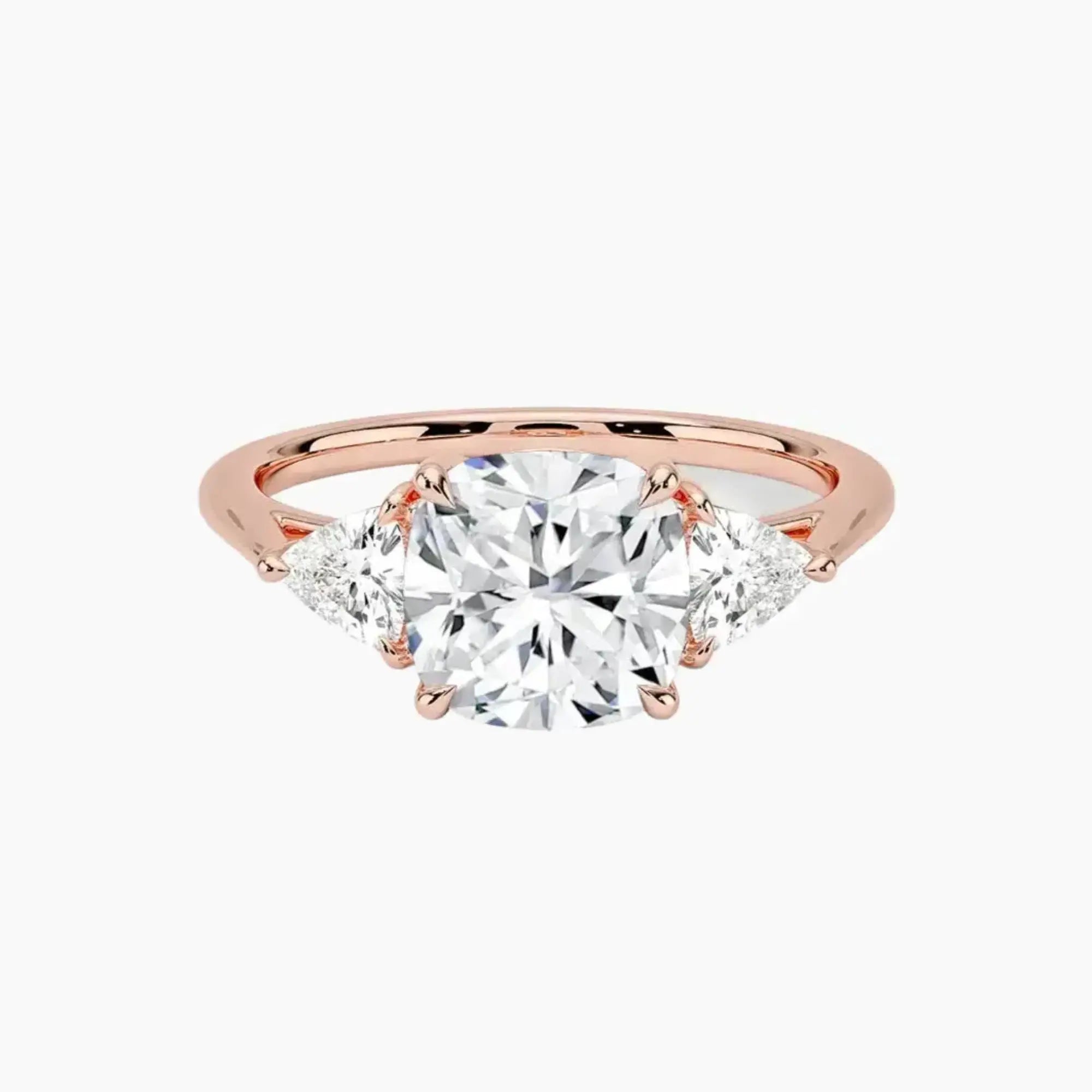 Elowen Cushion Three Stone 2.5 Carat Lab Grown Diamond Engagement Ring in 14K Yellow Gold