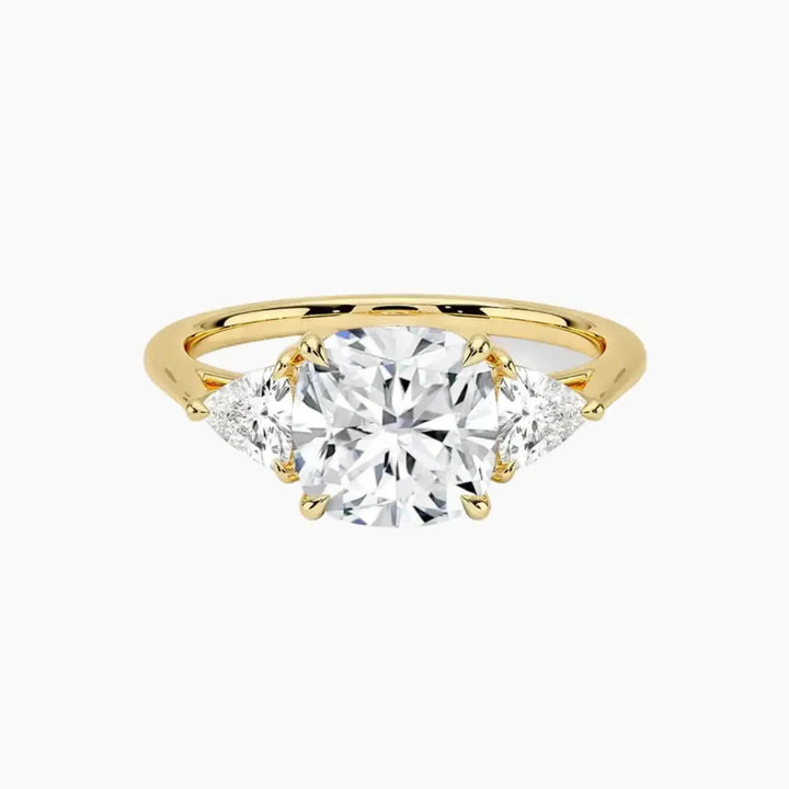 Elowen Cushion Three Stone 2 Carat Lab Grown Diamond Engagement Ring in 14K Yellow Gold