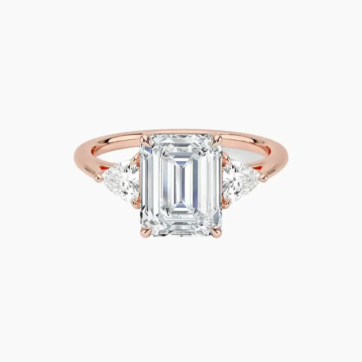 Elowen Emerald Three Stone 1 Carat Lab Grown Diamond Engagement Ring in 14K Rose Gold