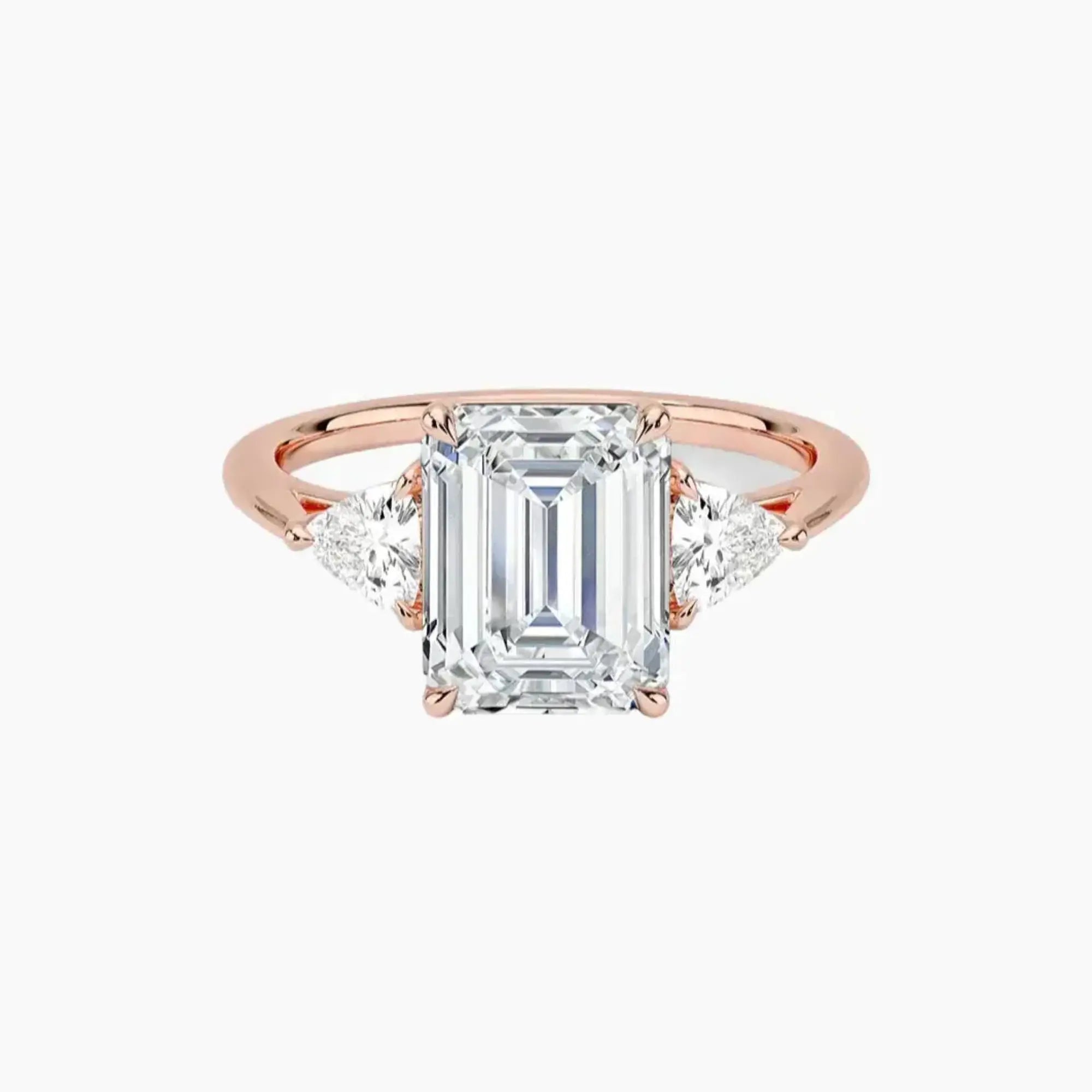 Elowen Emerald Three Stone 1 Carat Lab Grown Diamond Engagement Ring in 18K Rose Gold