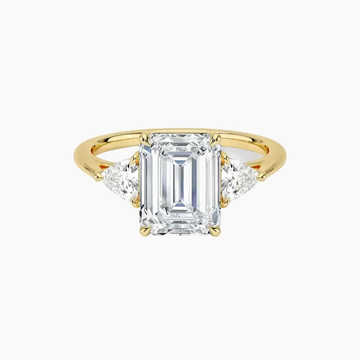 Elowen Emerald Three Stone 2.5 Carat Lab Grown Diamond Engagement Ring in 18K Yellow Gold