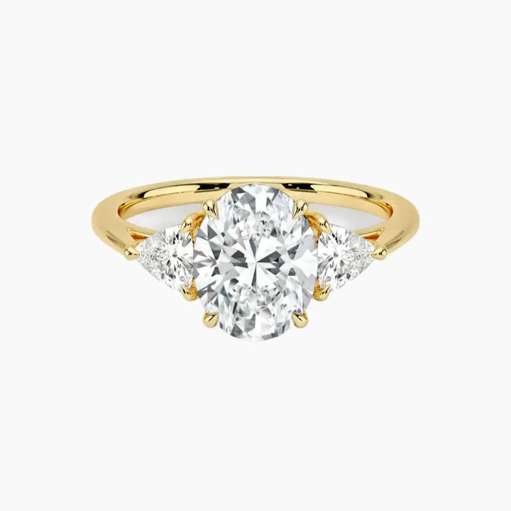 Elowen Oval Three Stone 2.5 Carat Lab Grown Diamond Engagement Ring in 18K Yellow Gold