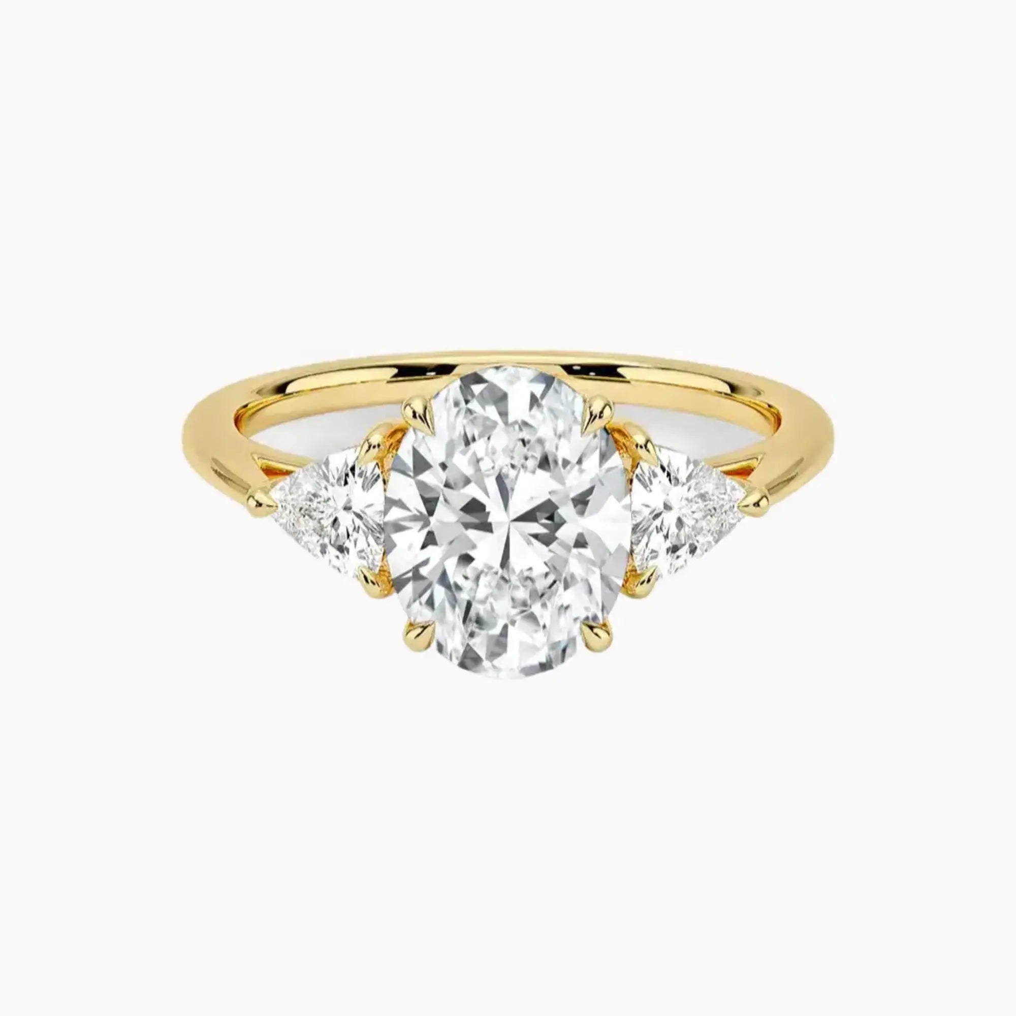 Elowen Oval Three Stone 2 Carat Lab Grown Diamond Engagement Ring in 18K Yellow Gold
