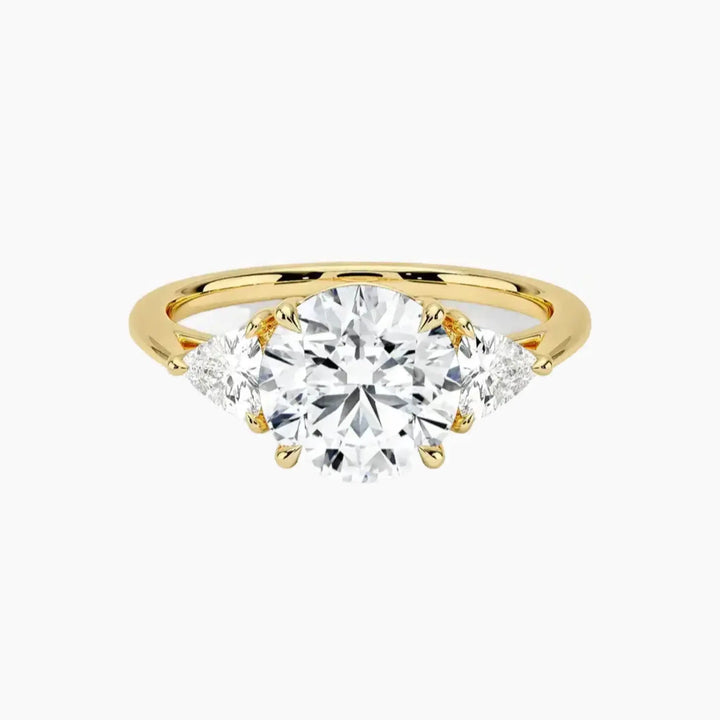Elowen Round Three Stone 2.5 Carat Lab Grown Diamond Engagement Ring in 18K Yellow Gold