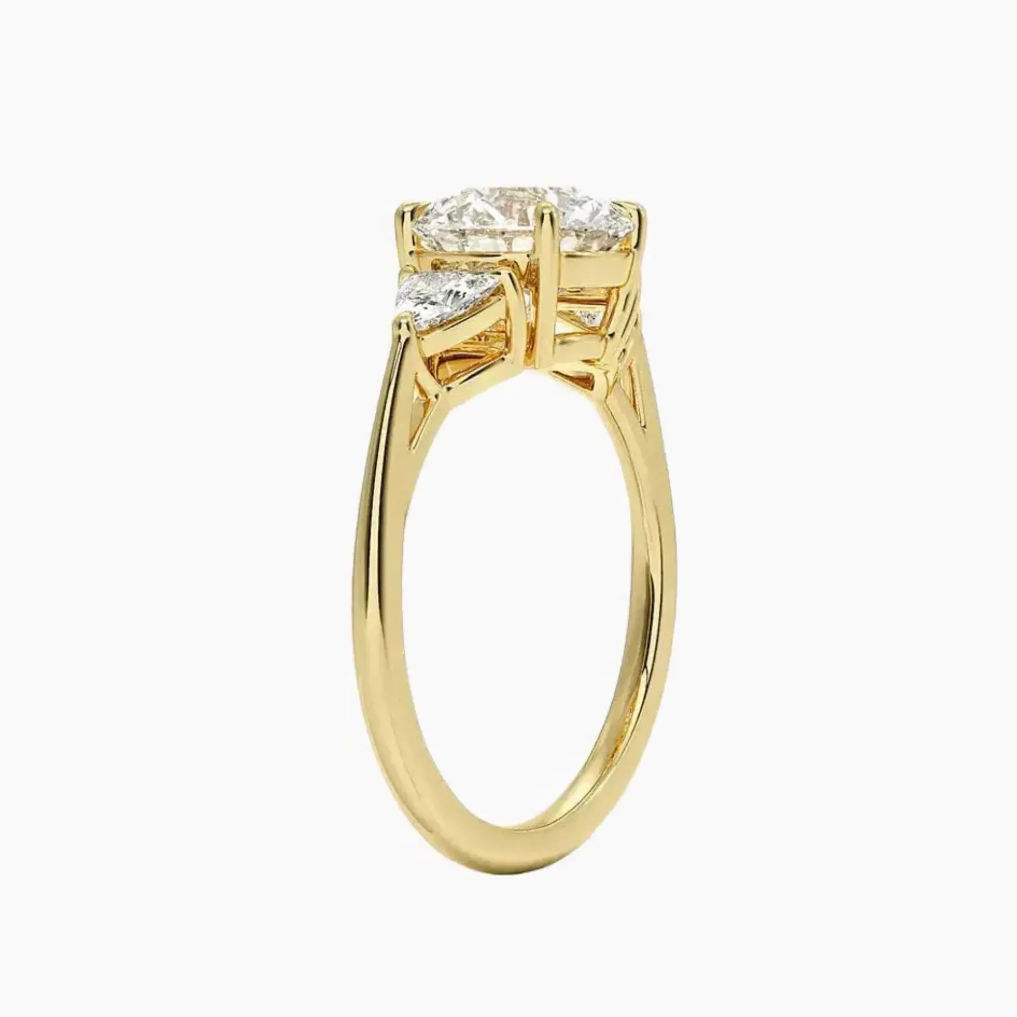Elowen Round Three Stone Diamond Ring Setting in 14K Yellow Gold