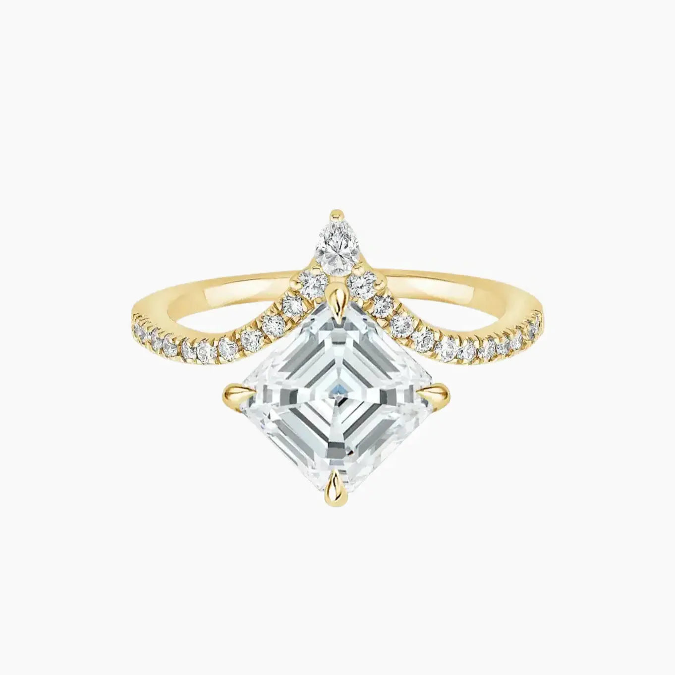 Esme Asscher Designer Diamond Ring Setting in 14K Yellow Gold