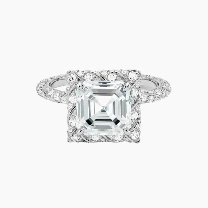 Eliana Asscher Designer 3 Carat Lab Grown Diamond Engagement Ring in 18K White Gold