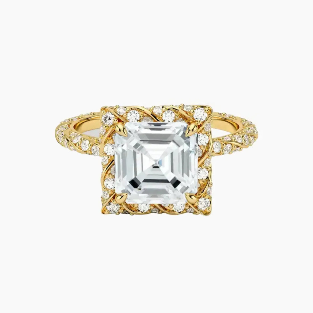 Eliana Asscher Designer 2 Carat Lab Grown Diamond Engagement Ring in 18K Yellow Gold