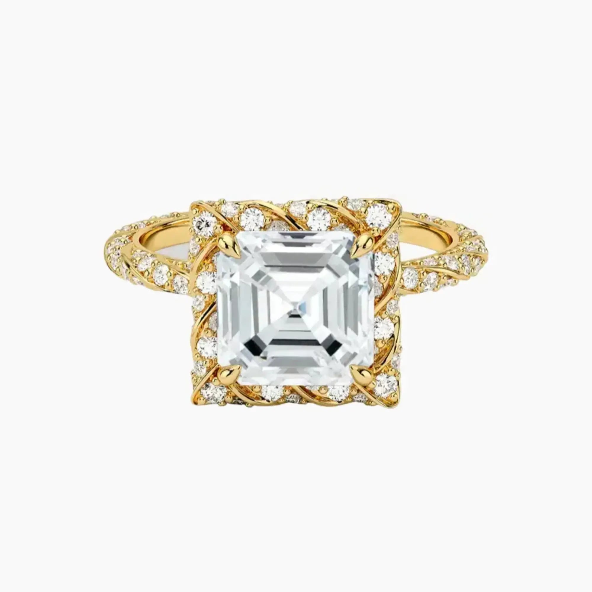 Eliana Asscher Designer Diamond Ring Setting in 18K Yellow Gold
