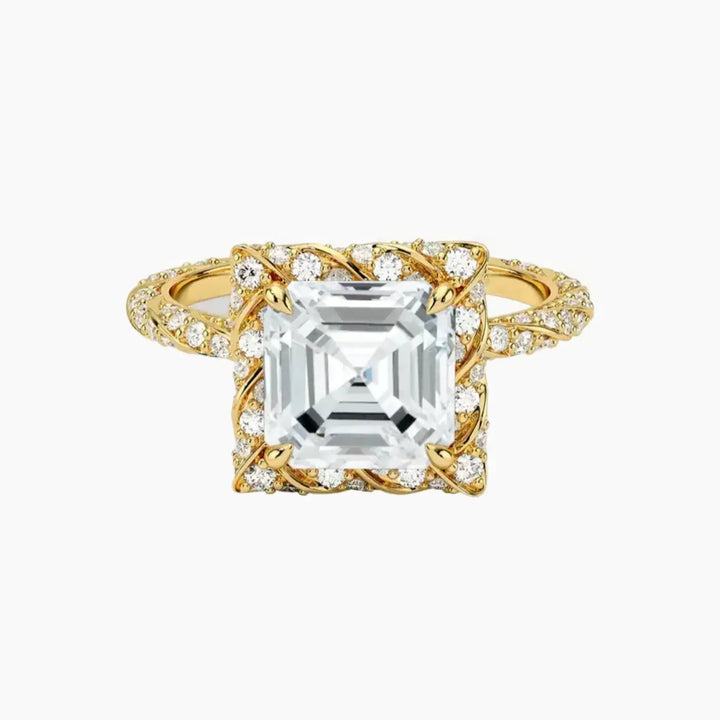 Eliana Asscher Designer 3 Carat Lab Grown Diamond Engagement Ring in 14K Yellow Gold