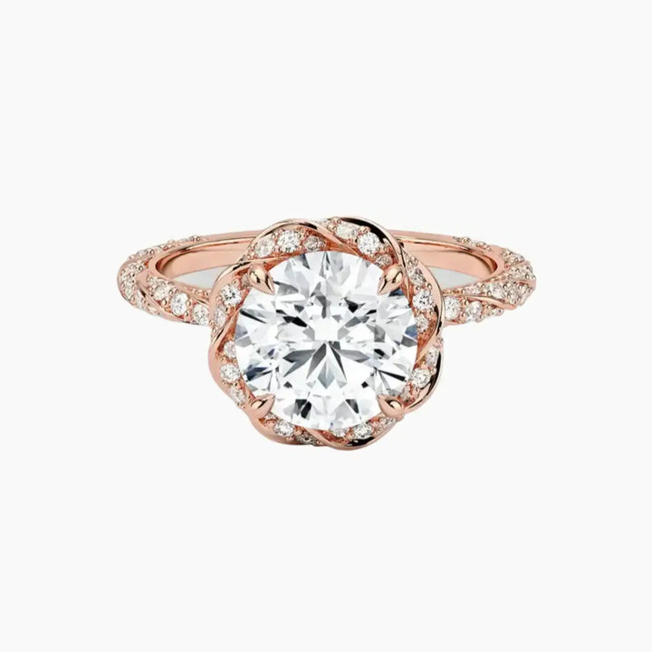 Eliana Round Designer 3 Carat Lab Grown Diamond Engagement Ring in 18K Rose Gold