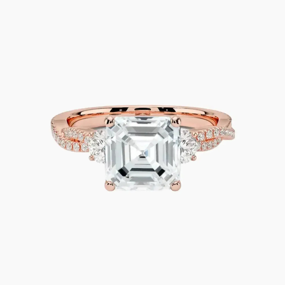 Calista Adorned Twisted Asscher Designer 1.5 Carat Lab Grown Diamond Engagement Ring in 14K Rose Gold
