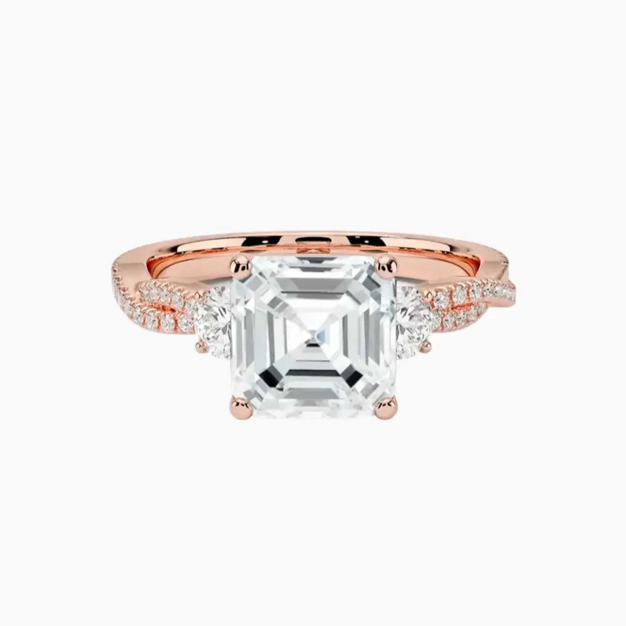 Calista Adorned Twisted Asscher Designer 3 Carat Lab Grown Diamond Engagement Ring in 18K Yellow Gold