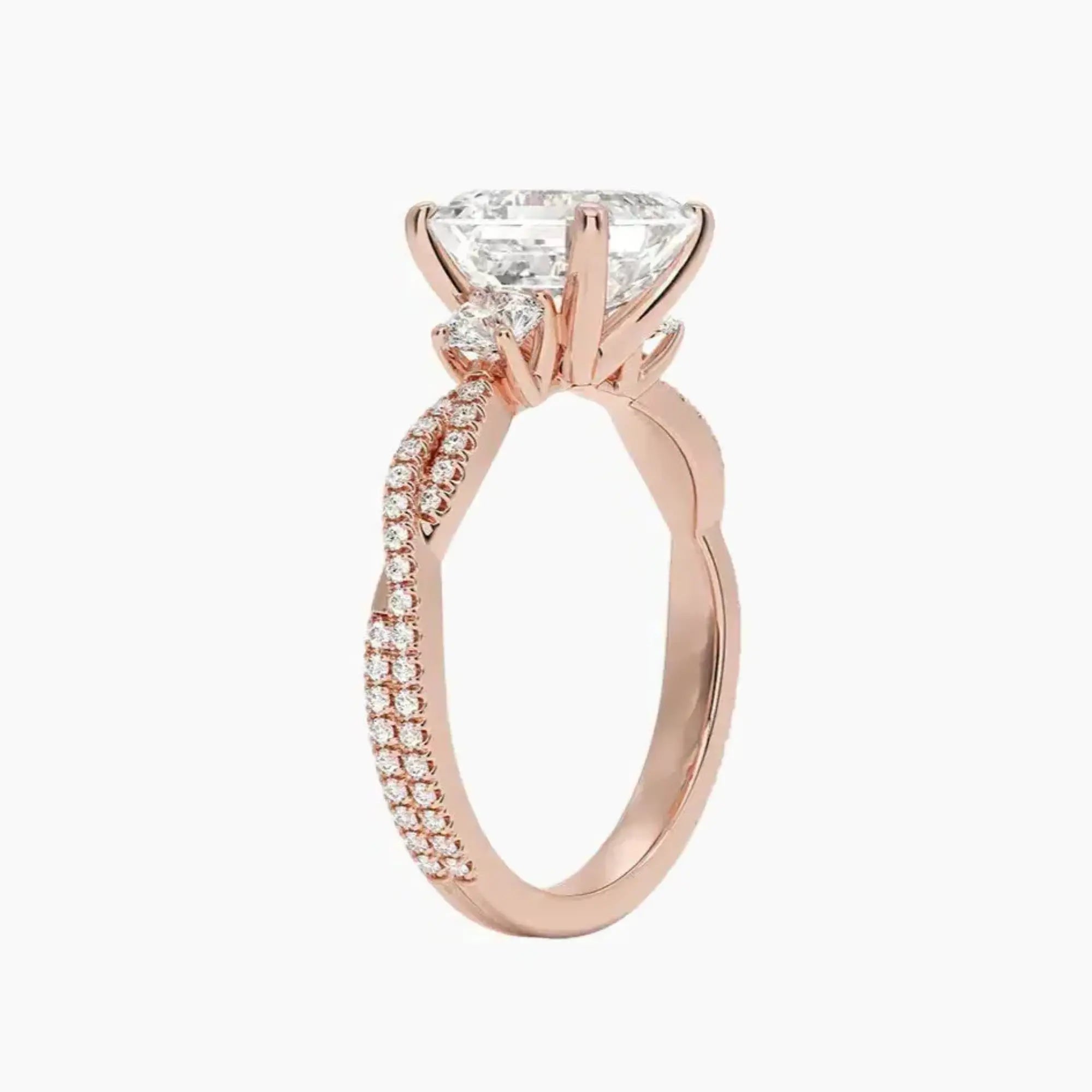 Calista Adorned Twisted Asscher Designer Diamond Ring Setting in 18K White Gold