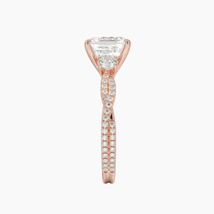 Calista Adorned Twisted Asscher Designer 2.5 Carat Lab Grown Diamond Engagement Ring in 14K White Gold