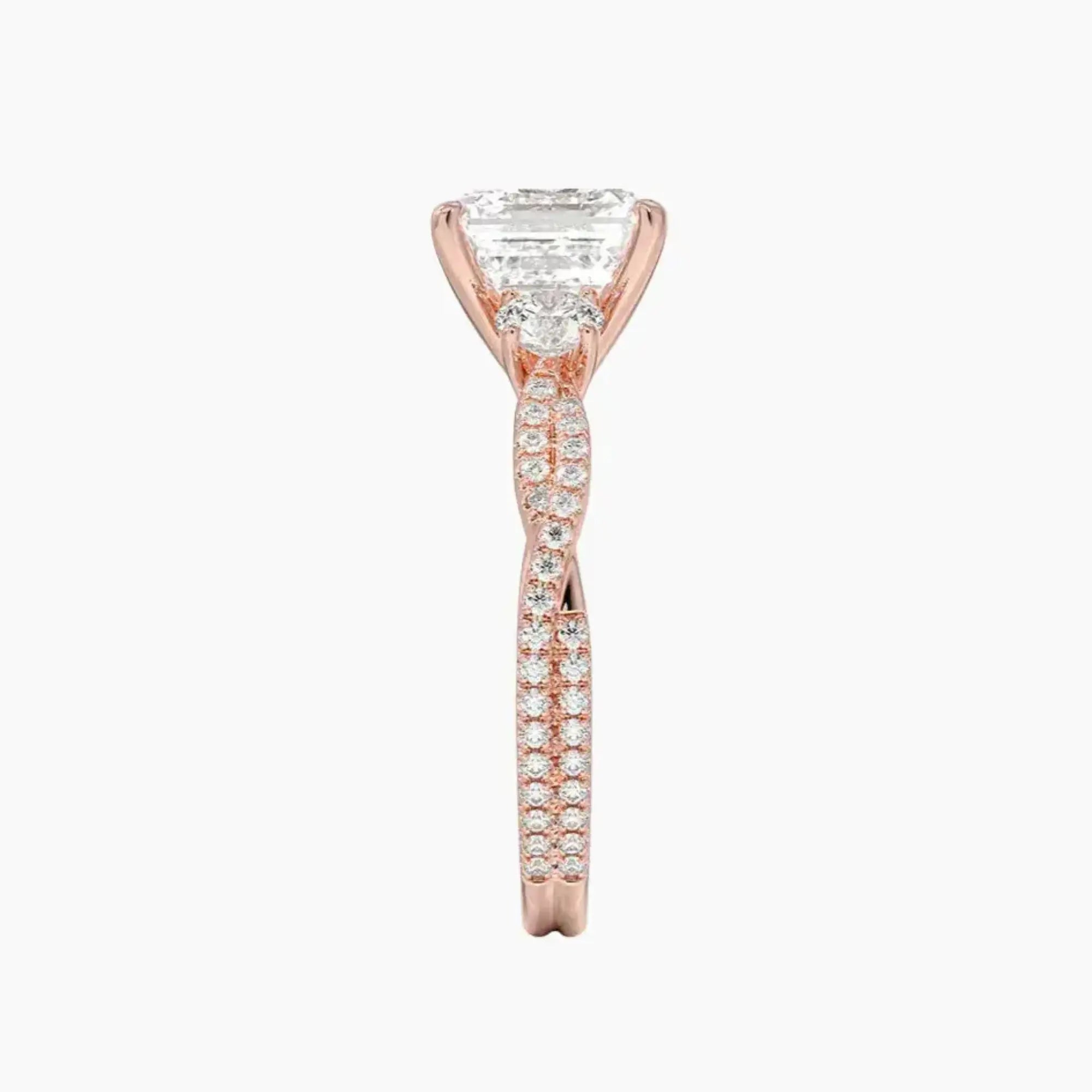 Calista Adorned Twisted Asscher Designer 1 Carat Lab Grown Diamond Engagement Ring in 18K Rose Gold