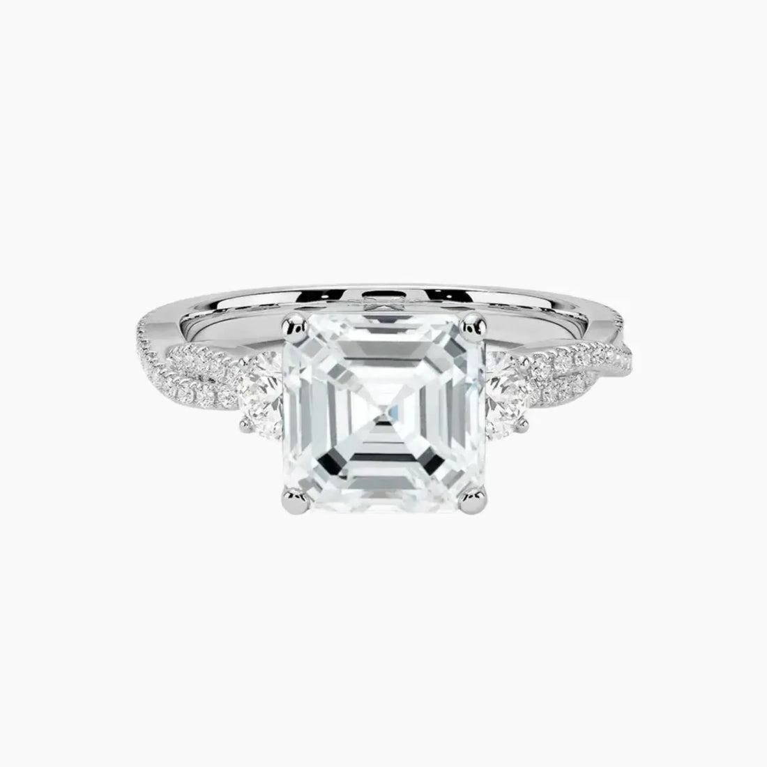 Calista Adorned Twisted Asscher Designer Diamond Ring Setting in 14K White Gold