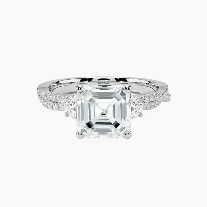 Calista Adorned Twisted Asscher Designer 2 Carat Lab Grown Diamond Engagement Ring in 14K White Gold