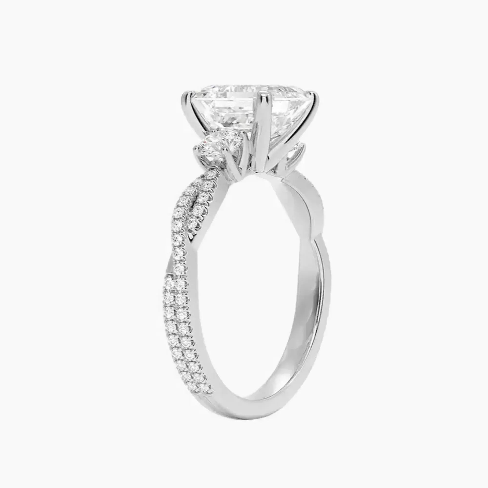 Calista Adorned Twisted Asscher Designer 2 Carat Lab Grown Diamond Engagement Ring in 18K White Gold