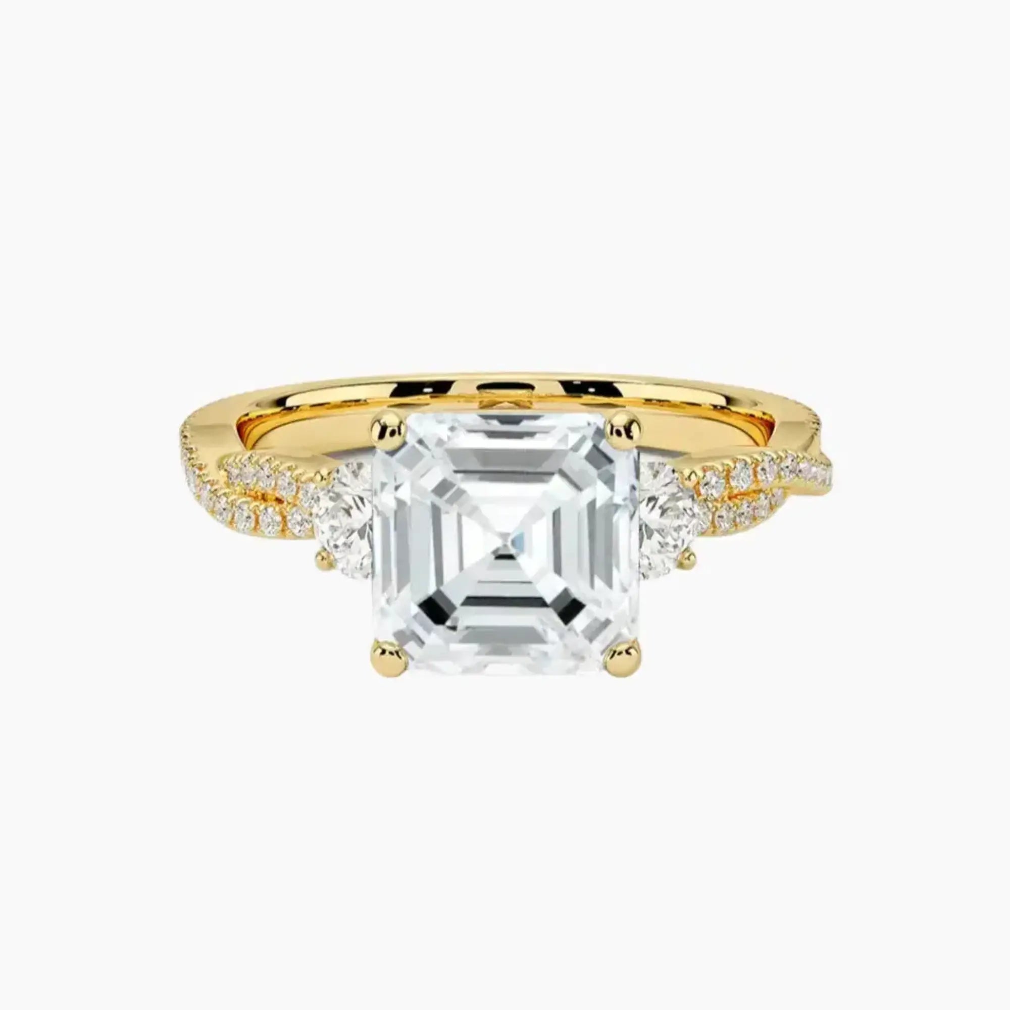 Calista Adorned Twisted Asscher Designer 3 Carat Lab Grown Diamond Engagement Ring in 14K Rose Gold