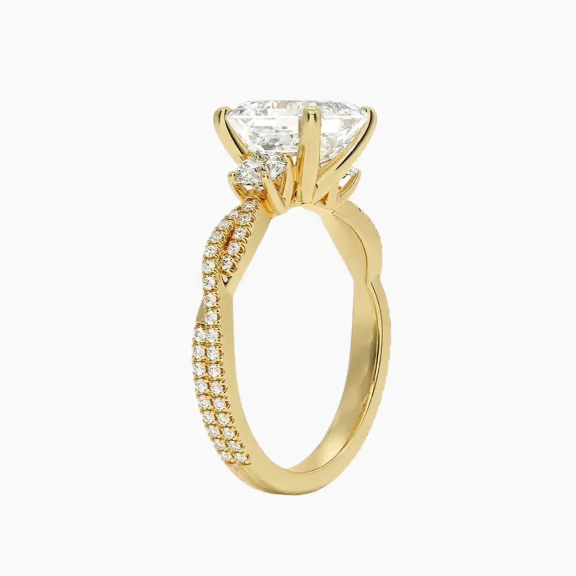 Calista Adorned Twisted Asscher Designer 3 Carat Lab Grown Diamond Engagement Ring in 14K Yellow Gold