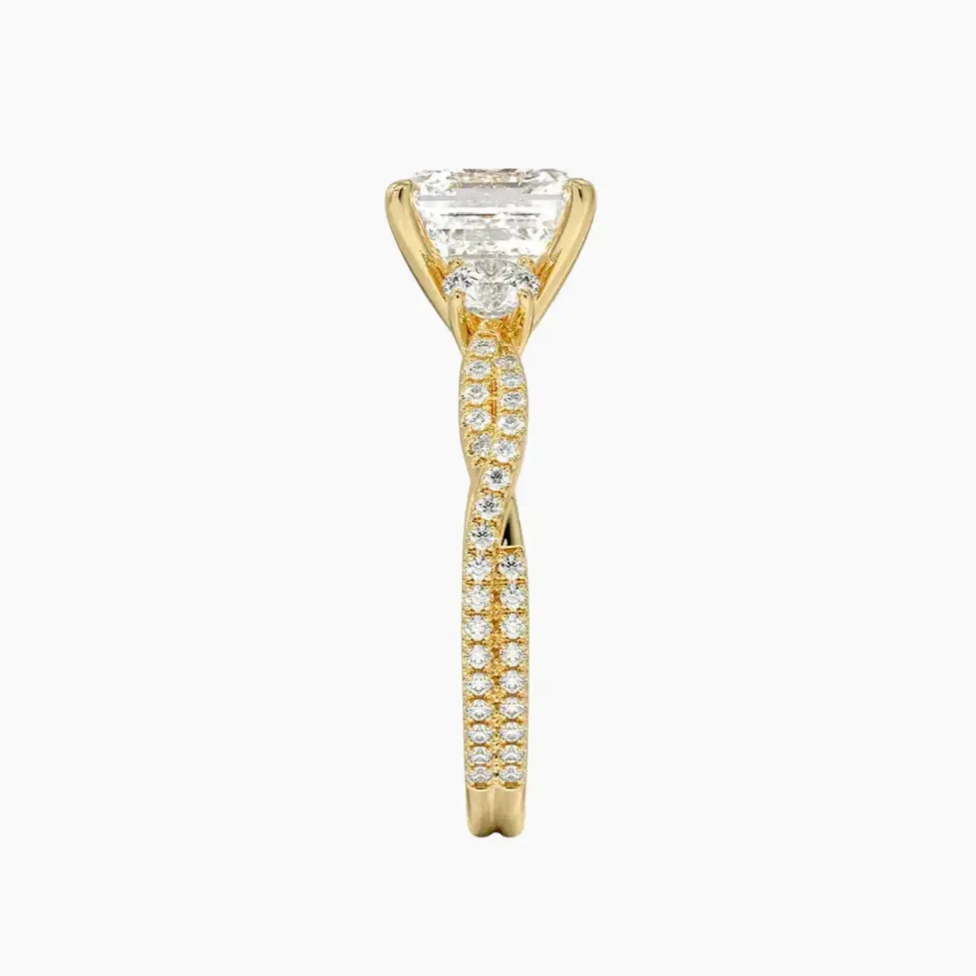 Calista Adorned Twisted Asscher Designer 3 Carat Lab Grown Diamond Engagement Ring in 18K Yellow Gold