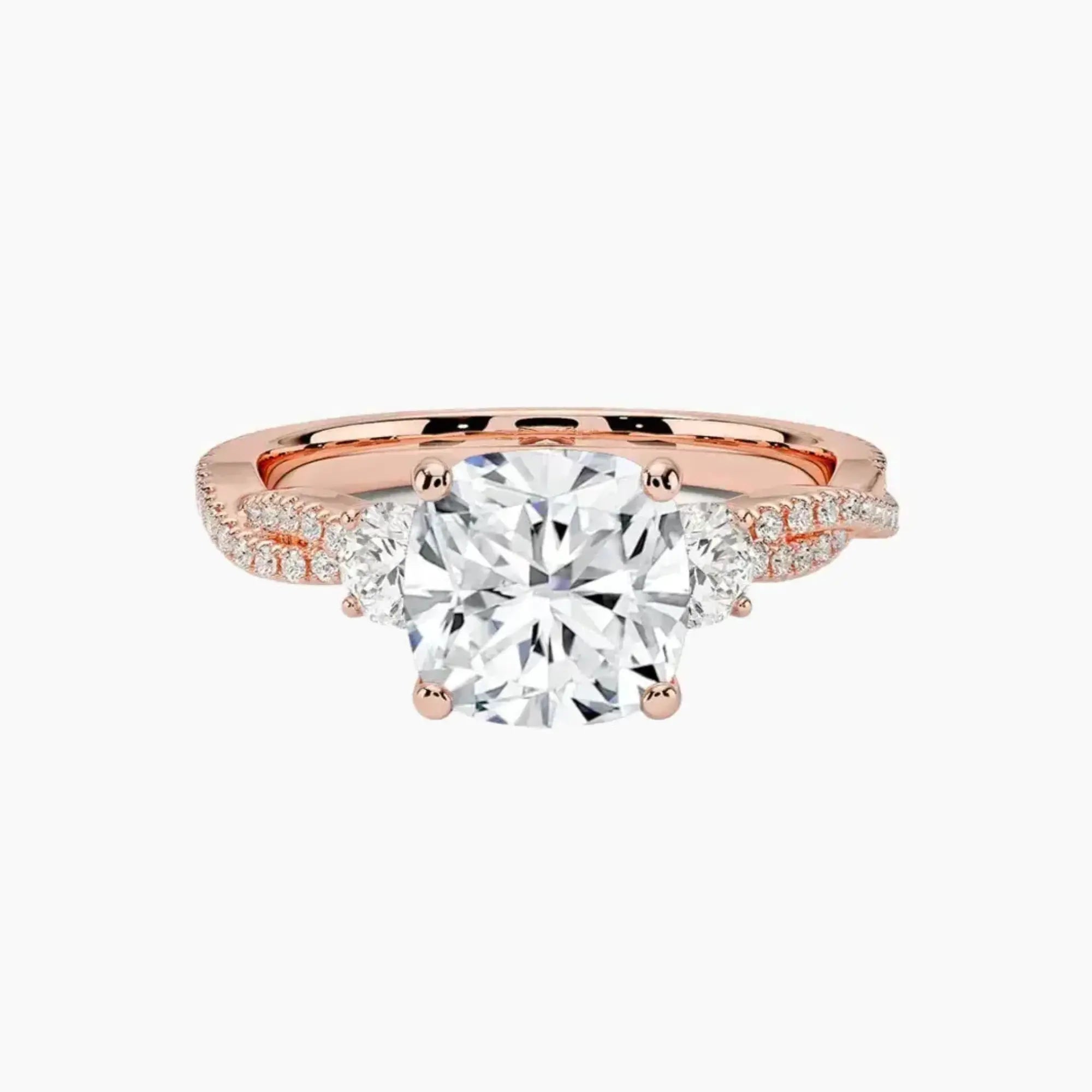 Calista Adorned Twisted Cushion Designer 2.5 Carat Lab Grown Diamond Engagement Ring in 14K Yellow Gold