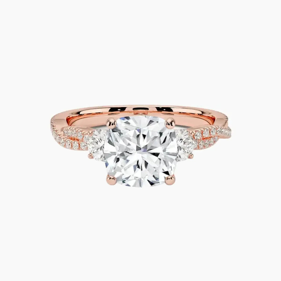 Calista Adorned Twisted Cushion Designer 3 Carat Lab Grown Diamond Engagement Ring in 18K Yellow Gold