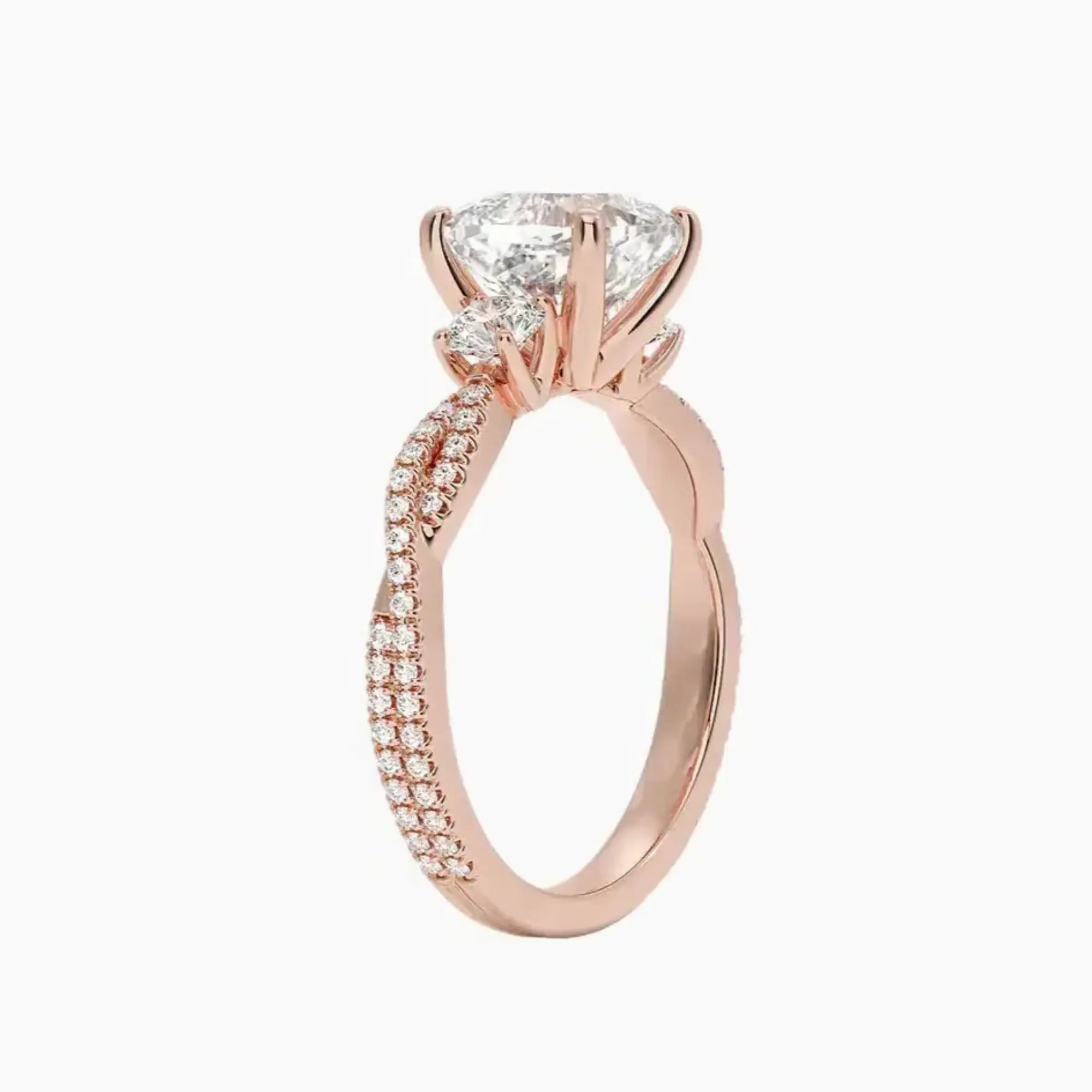 Calista Adorned Twisted Cushion Designer 3 Carat Lab Grown Diamond Engagement Ring in 14K White Gold