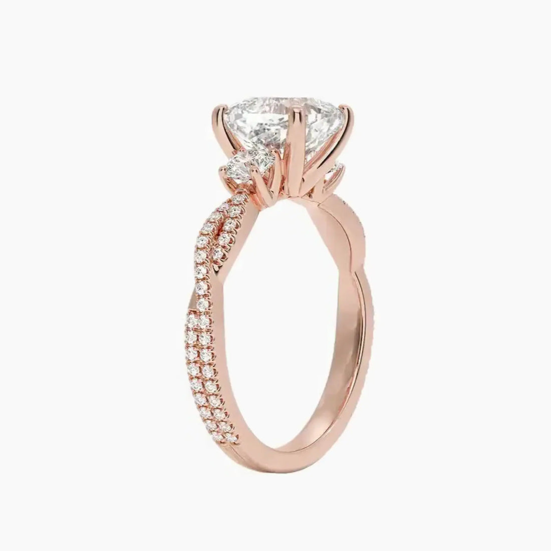 Calista Adorned Twisted Cushion Designer Diamond Ring Setting in 18K Rose Gold