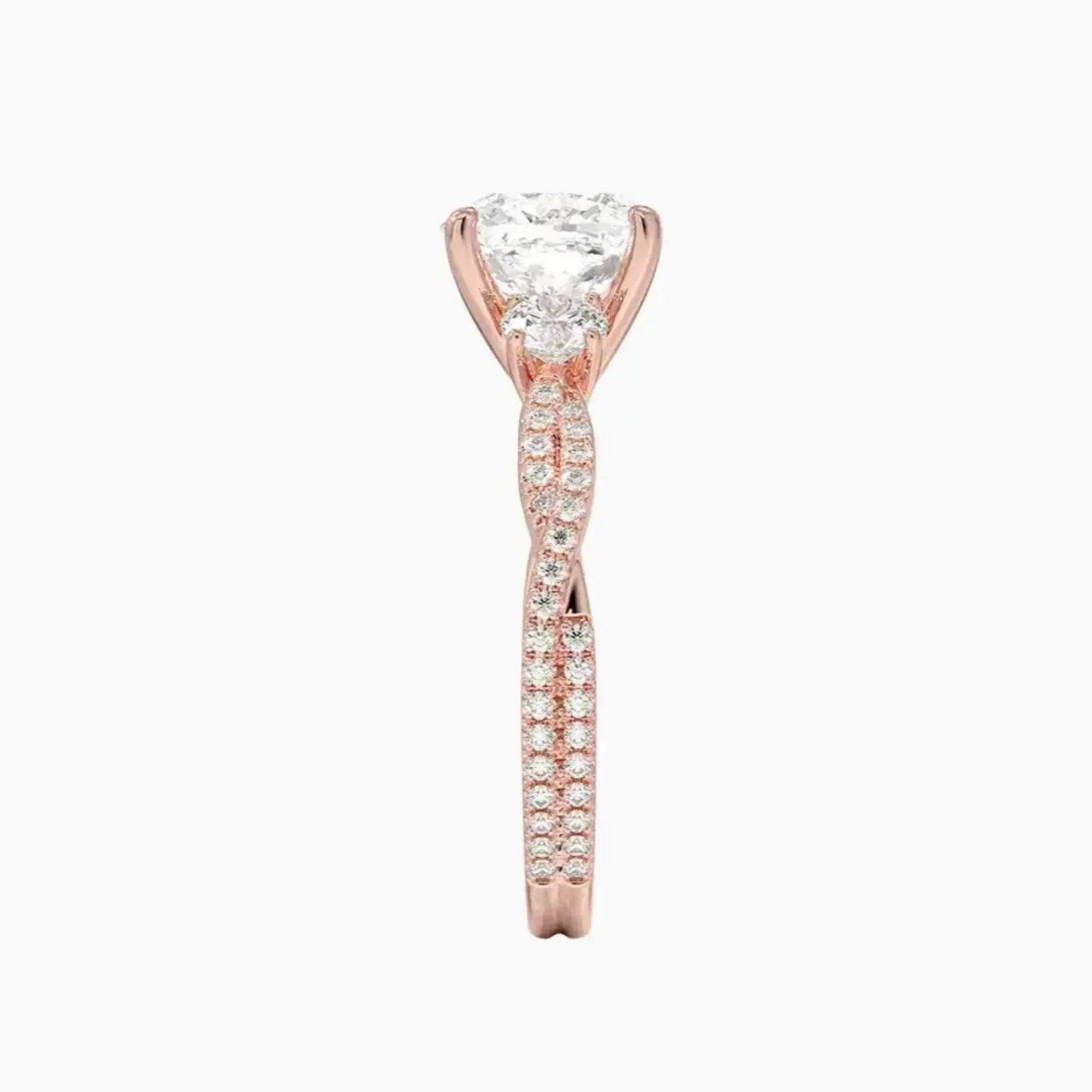 Calista Adorned Twisted Cushion Designer 3 Carat Lab Grown Diamond Engagement Ring in 14K Rose Gold