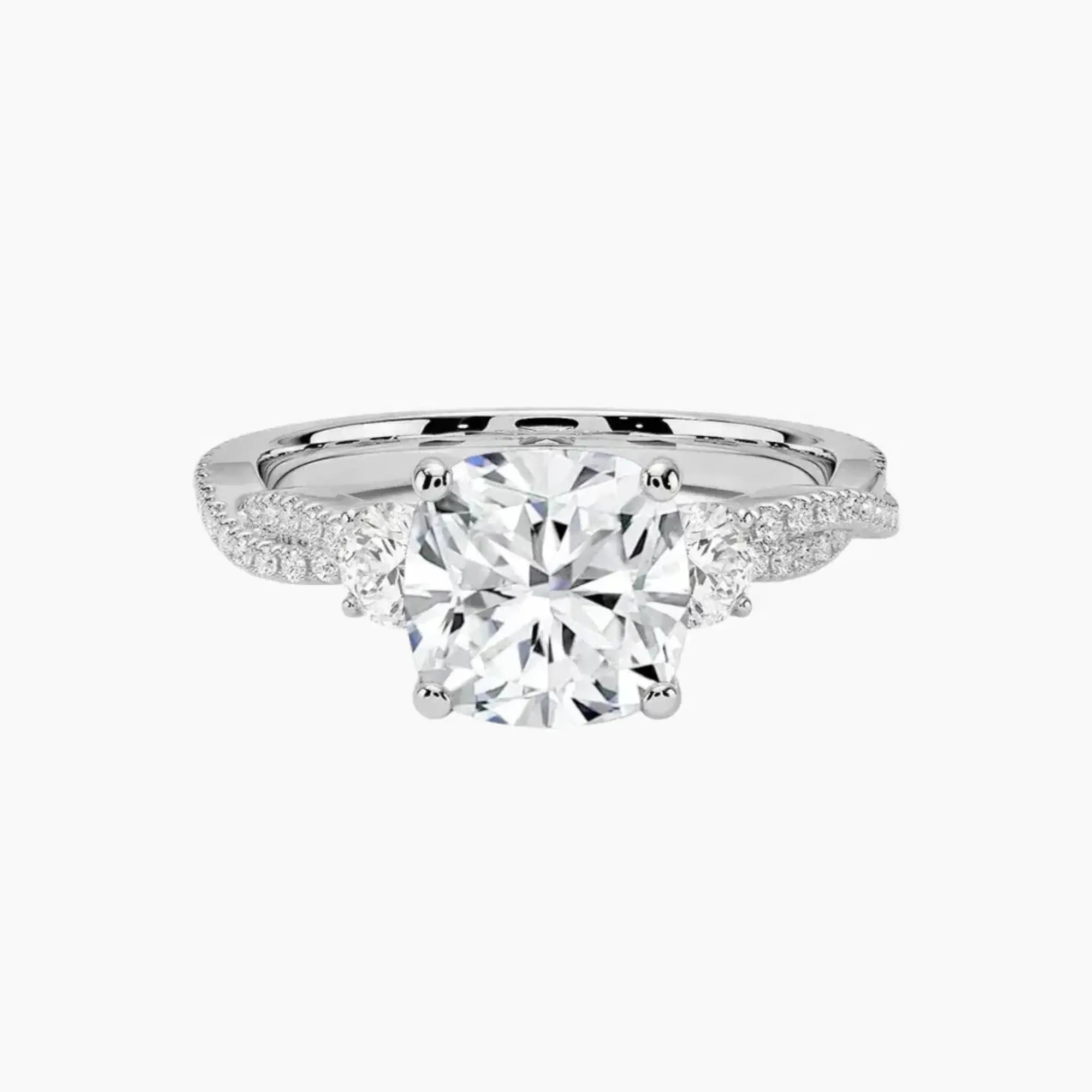 Calista Adorned Twisted Cushion Designer 1 Carat Lab Grown Diamond Engagement Ring in 18K White Gold