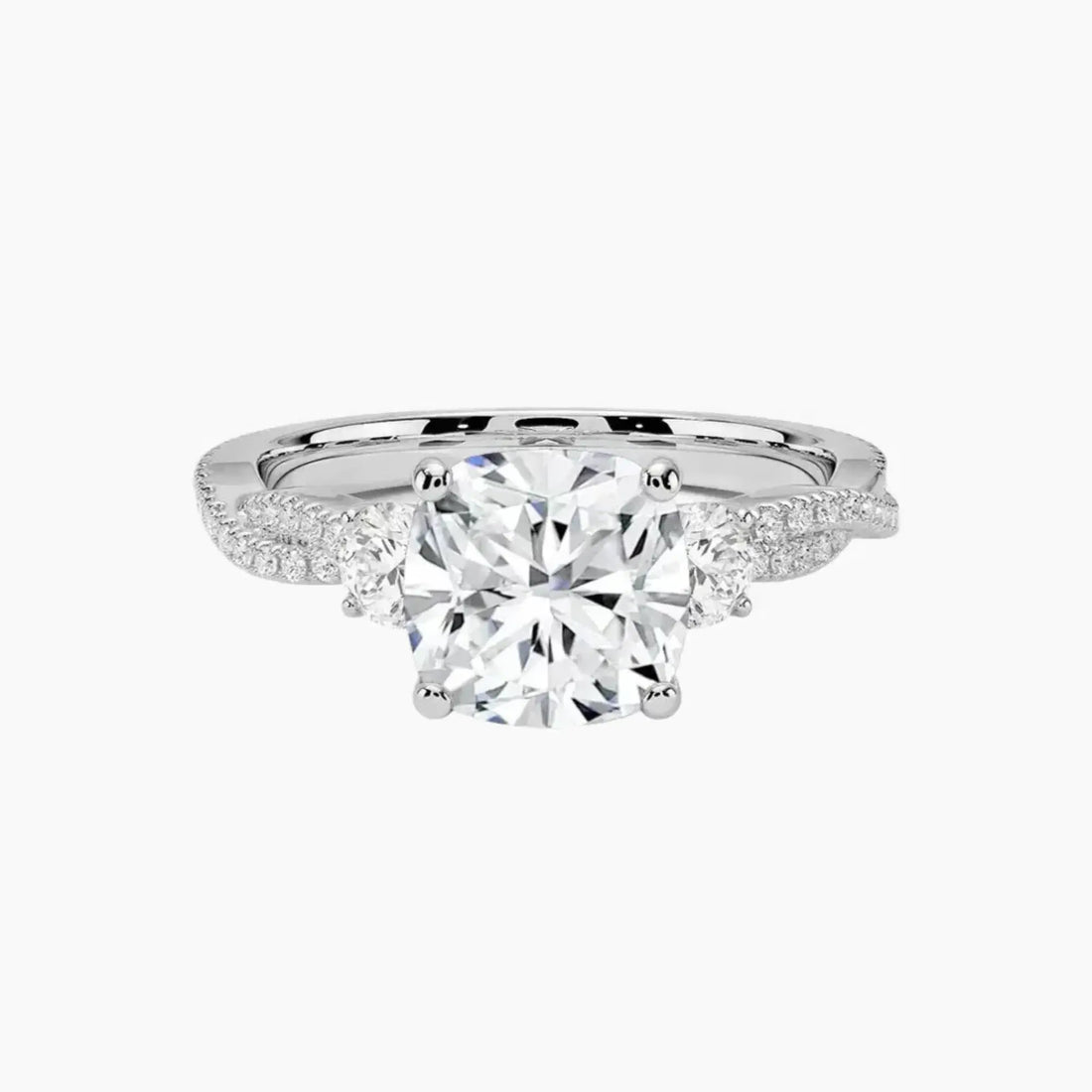 Calista Adorned Twisted Cushion Designer Diamond Ring Setting in 14K White Gold