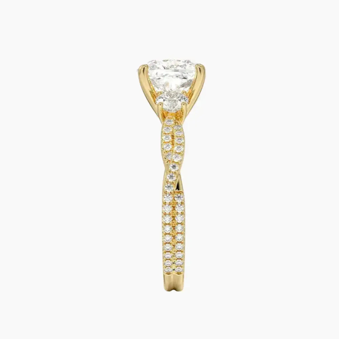 Calista Adorned Twisted Cushion Designer Diamond Ring Setting in 18K Yellow Gold