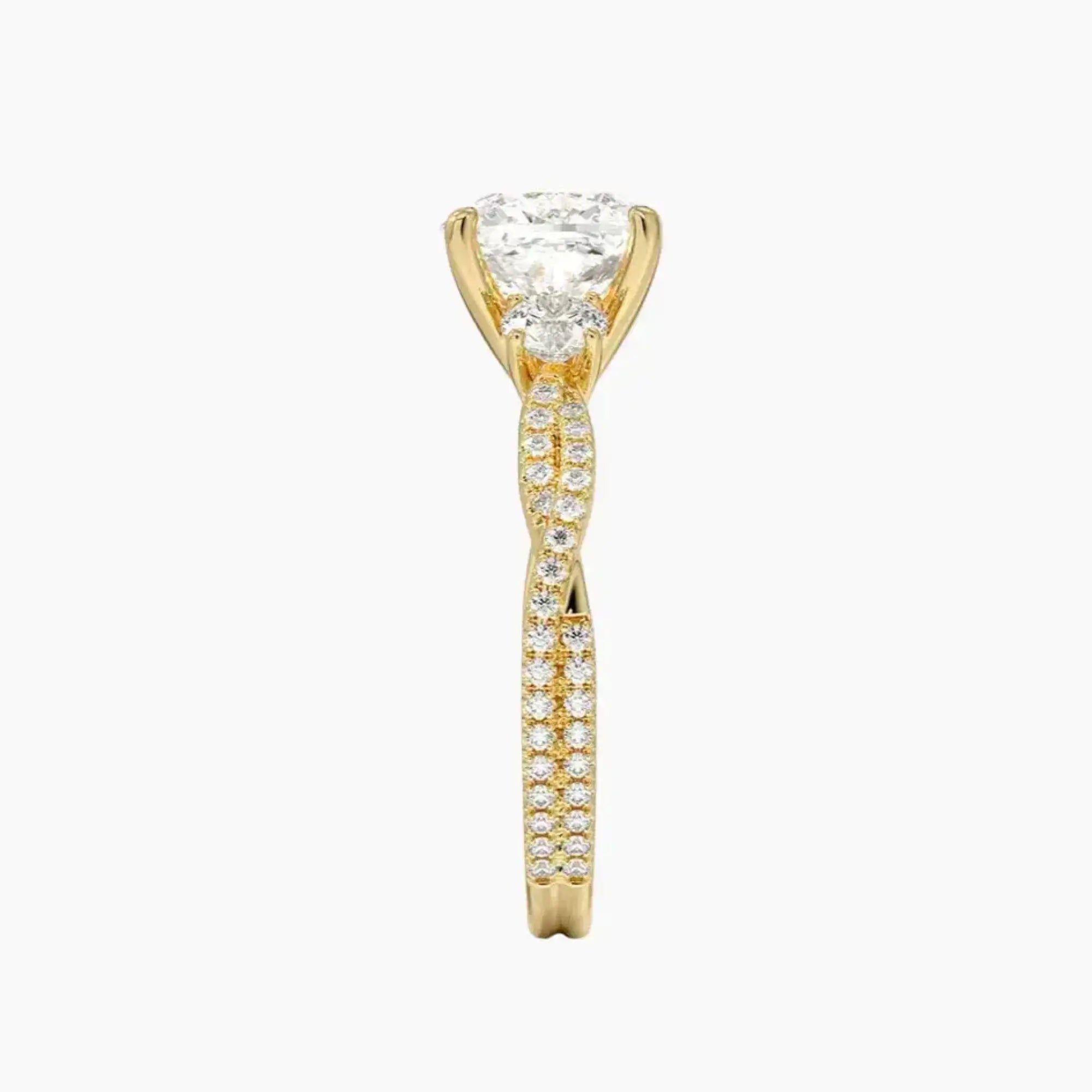 Calista Adorned Twisted Cushion Designer 2 Carat Lab Grown Diamond Engagement Ring in 18K Yellow Gold
