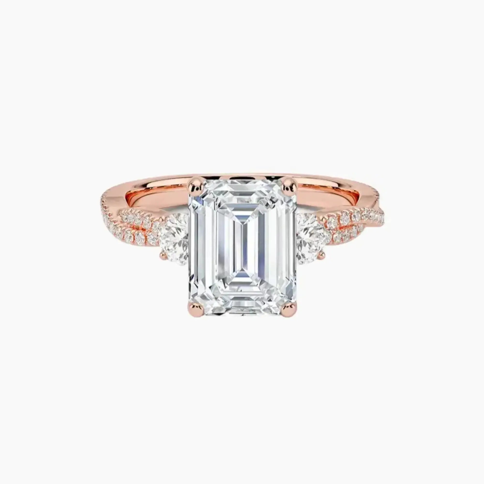 Calista Adorned Twisted Emerald Designer Diamond Ring Setting in 14K Rose Gold