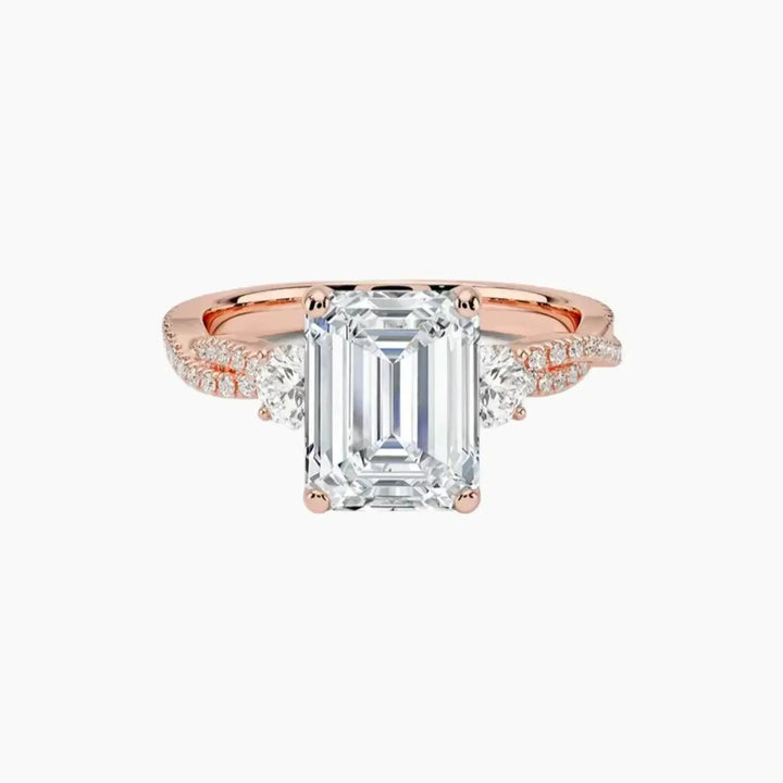 Calista Adorned Twisted Emerald Designer 2 Carat Lab Grown Diamond Engagement Ring in 18K Rose Gold