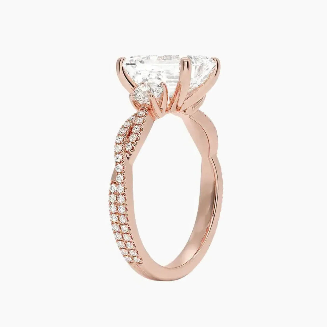 Calista Adorned Twisted Emerald Designer 3 Carat Lab Grown Diamond Engagement Ring in 14K White Gold