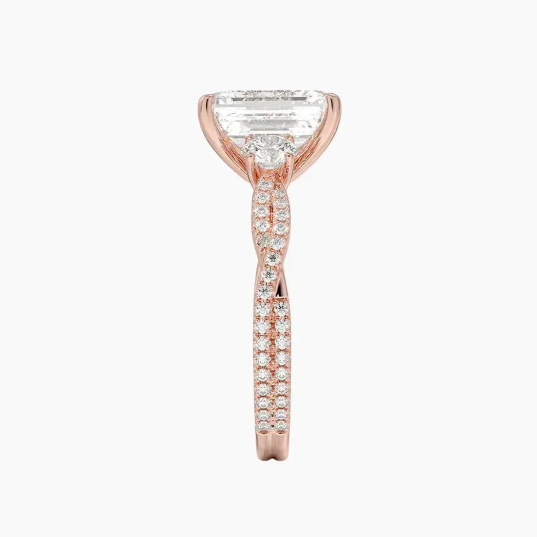 Calista Adorned Twisted Emerald Designer 3 Carat Lab Grown Diamond Engagement Ring in 18K White Gold