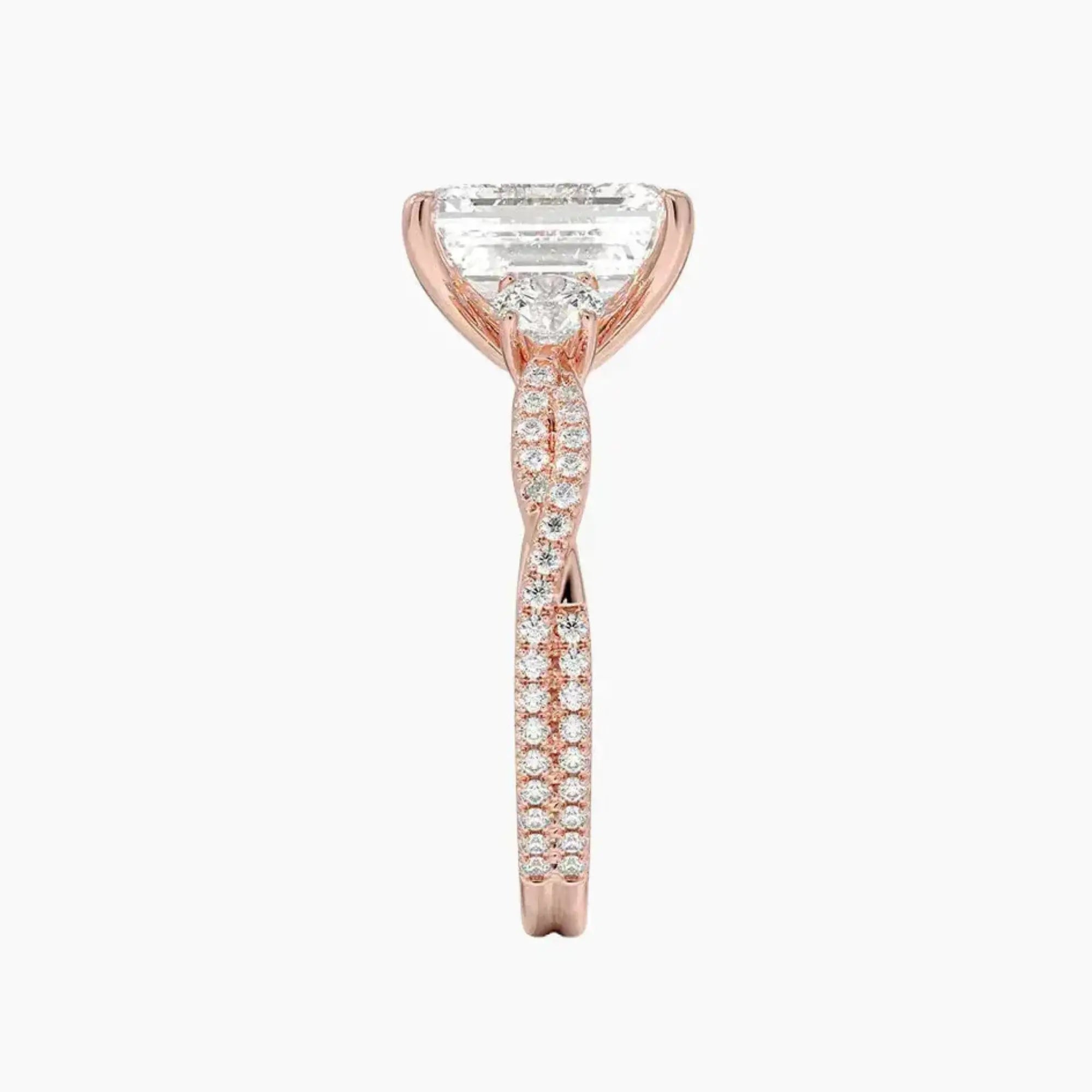 Calista Adorned Twisted Emerald Designer 2 Carat Lab Grown Diamond Engagement Ring in 18K White Gold