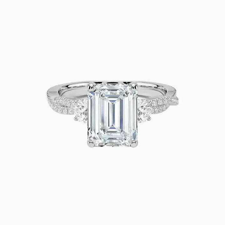 Calista Adorned Twisted Emerald Designer 3 Carat Lab Grown Diamond Engagement Ring in 14K White Gold