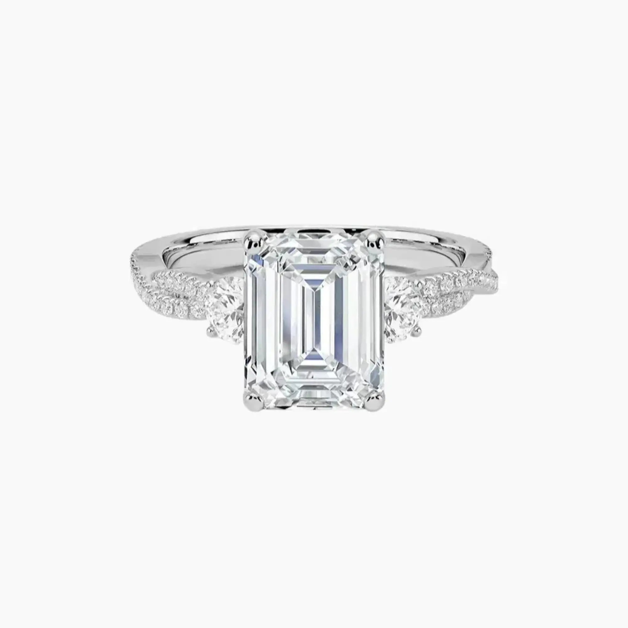 Calista Adorned Twisted Emerald Designer 2.5 Carat Lab Grown Diamond Engagement Ring in 14K White Gold